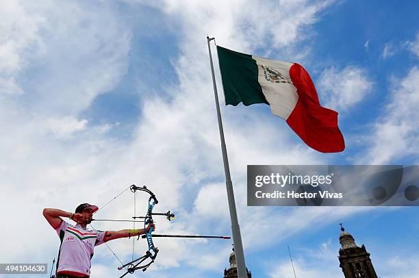 Mario Cardoso of Mexico shoots during the compound men's individual competition as part of the Mexico City 2015 Archery World Cup Final at Zocalo...