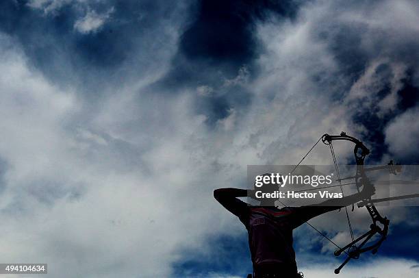 Mario Cardoso of Mexico shoots during the compound men's individual competition as part of the Mexico City 2015 Archery World Cup Final at Zocalo...