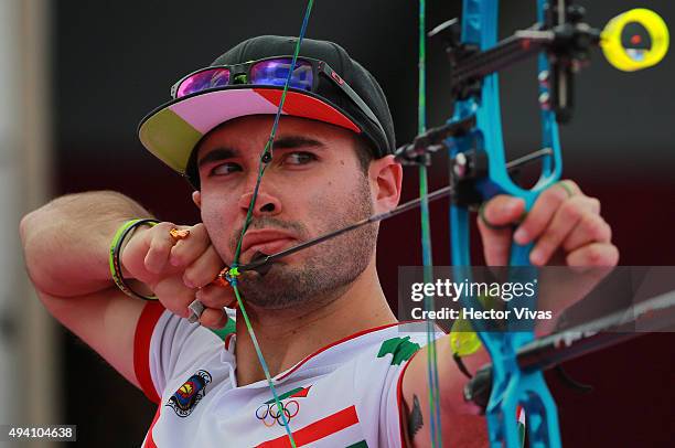 Mario Cardoso of Mexico shoots during the compound men's individual competition as part of the Mexico City 2015 Archery World Cup Final at Zocalo...