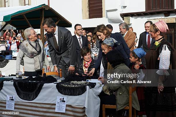 King Felipe VI of Spain and Queen Letizia of Spain visit 2015 Exemplary Town of Colombres on October 24, 2015 in Colombres, Spain. The village of...