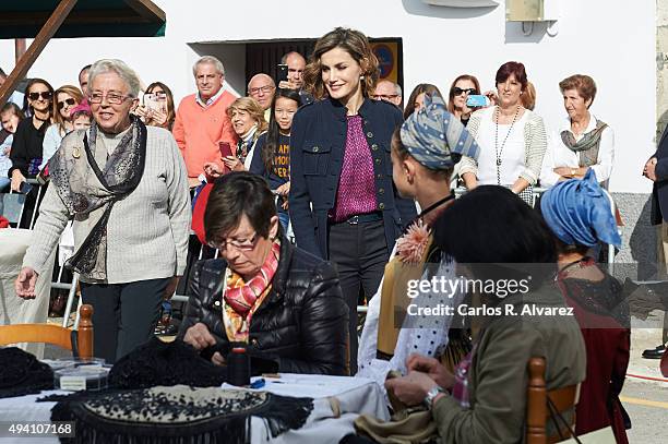 Queen Letizia of Spain visits 2015 Exemplary Town of Colombres on October 24, 2015 in Colombres, Spain. The village of Colombres was honoured as the...