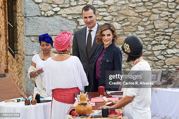 King Felipe VI of Spain and Queen Letizia of Spain visit 2015 Exemplary Town of Colombres on October 24, 2015 in Colombres, Spain. The village of...