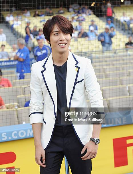 Korean singer Jung Yong-hwa before the game between the Los Angeles Dodgers and Cincinnati Reds on May 27, 2014 in Los Angeles, California.