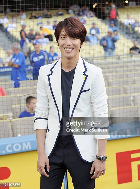 Korean singer Jung Yong-hwa before the game between the Los Angeles Dodgers and Cincinnati Reds on May 27, 2014 in Los Angeles, California.