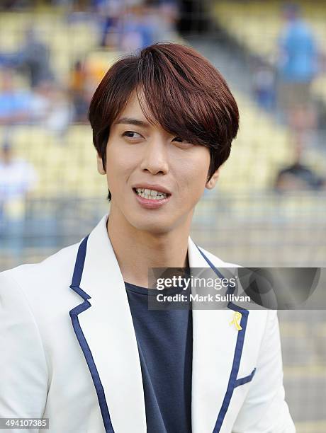 Korean singer Jung Yong-hwa before the game between the Los Angeles Dodgers and Cincinnati Reds on May 27, 2014 in Los Angeles, California.