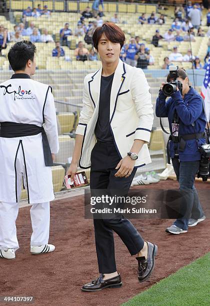 Korean singer Jung Yong-hwa before the game between the Los Angeles Dodgers and Cincinnati Reds on May 27, 2014 in Los Angeles, California.