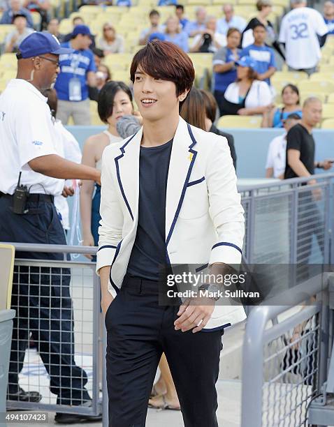 Korean singer Jung Yong-hwa before the game between the Los Angeles Dodgers and Cincinnati Reds on May 27, 2014 in Los Angeles, California.