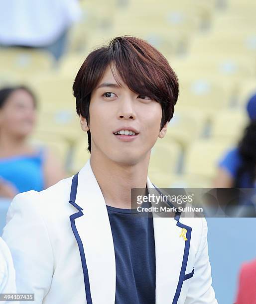 Korean singer Jung Yong-hwa before the game between the Los Angeles Dodgers and Cincinnati Reds on May 27, 2014 in Los Angeles, California.