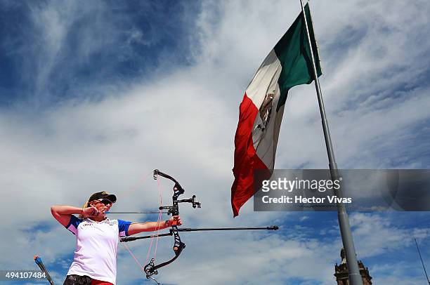Crystal Gauvin of USA shoots during the compound women's individual competition as part of the Mexico City 2015 Archery World Cup Final at Zocalo...