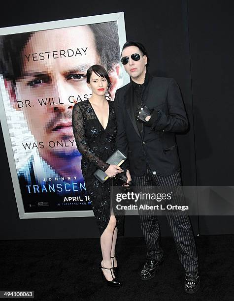 Model/photographer Lindsay Usich and musician Marilyn Manson arrive for the Premiere Of Warner Bros. Pictures And Alcon Entertainment's...