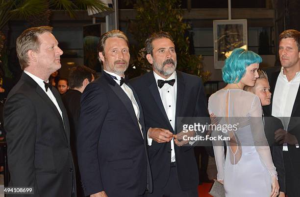 Douglas Henshall, Mads Mikkelsen and Jeffrey Dean Morgan, Oh Land, actor Toke Lars Bjarke attend the 'The Salvation' premiere during the 67th Annual...
