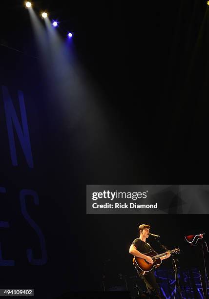 Shawn Mendes performs during Taylor Swift's "The 1989 World tour" at the Sold Out Georgia Dome on October 24, 2015 in Atlanta, Georgia.