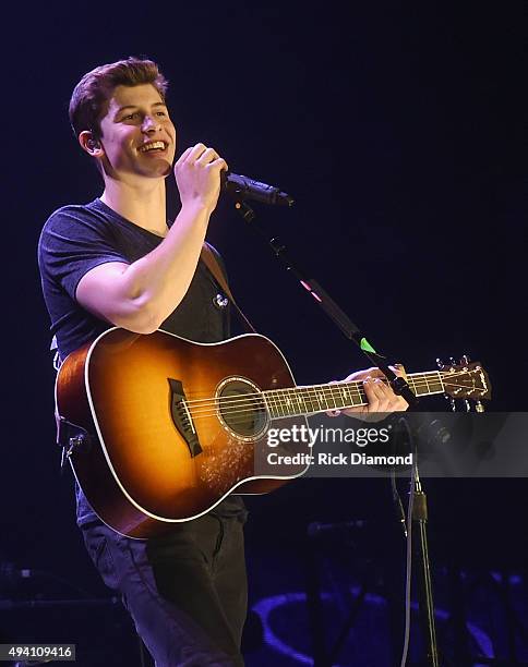 Shawn Mendes performs during Taylor Swift's "The 1989 World tour" at the Sold Out Georgia Dome on October 24, 2015 in Atlanta, Georgia.