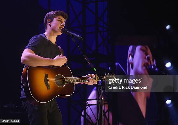 Shawn Mendes performs during Taylor Swift's "The 1989 World tour" at the Sold Out Georgia Dome on October 24, 2015 in Atlanta, Georgia.