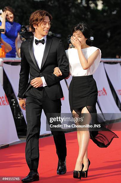 Shin Sung-Rok and Jeong Eun-Jee of A pink attend the 50th Paeksang Arts Awards at Grand Peace Palace in Kyung Hee University on May 27, 2014 in...