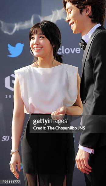 Jeong Eun-Jee of A pink and Shin Sung-Rok attend the 50th Paeksang Arts Awards at Grand Peace Palace in Kyung Hee University on May 27, 2014 in...