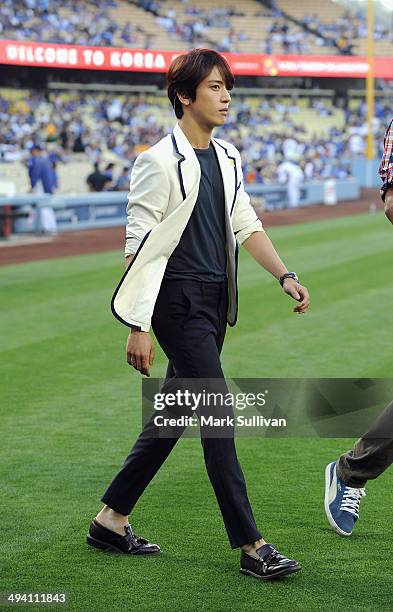 Korean singer Jung Yong-hwa before the game between the Los Angeles Dodgers and Cincinnati Reds on May 27, 2014 in Los Angeles, California.