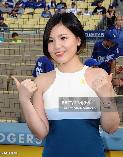 Korean singer Cho Yong Jin, aka ALi before the game between the Los Angeles Dodgers and Cincinnati Reds on May 27, 2014 in Los Angeles, California.