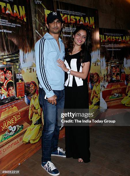 Sushant Singh Rajput and Ankita Lokhande at the special screening of the movie Filmistan in Mumbai.