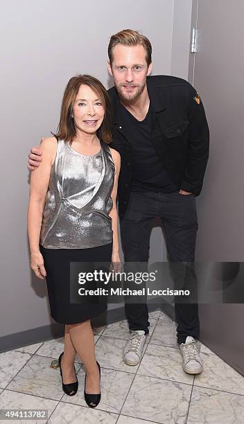 President and Founder of SCAD Paula Wallace and Alexander Skarsgard attend the opening night screening of "Suffragette" during 18th Annual Savannah...