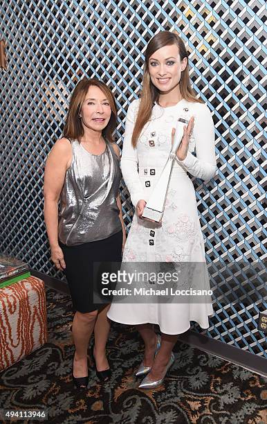 President and Founder of SCAD Paula Wallace and Honoree Olivia Wilde attend the opening night screening of "Suffragette" during 18th Annual Savannah...