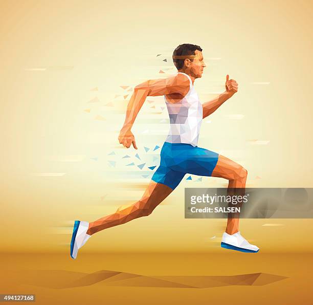cubistic, polygonal illustration of runner - men's track stock illustrations