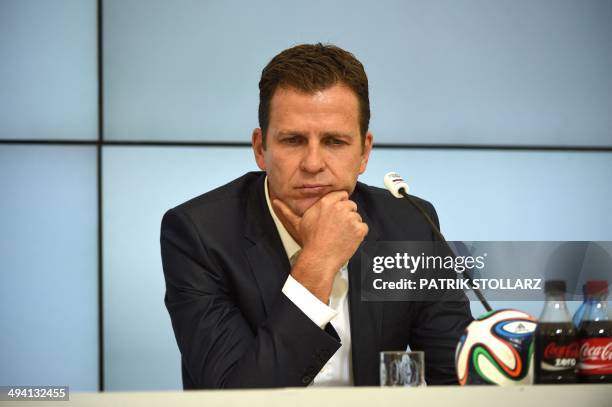 Germany´s manager Oliver Bierhoff Germany´s attends a press conference of the German national football team on a training ground in San Martino in...