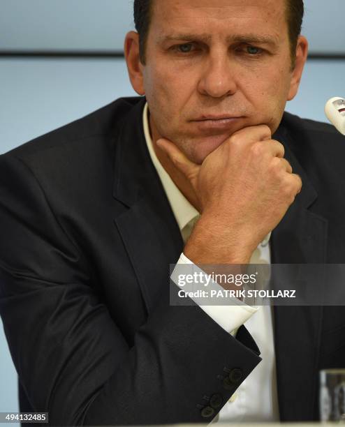 Germany´s manager Oliver Bierhoff attends a press conference of the German national football team on a training ground in San Martino in Passiria,...