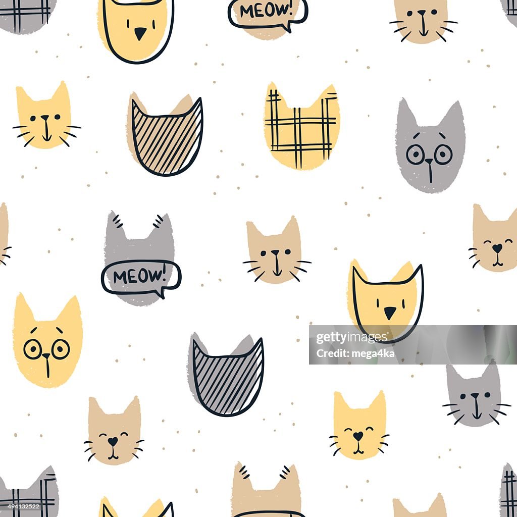 Subtle Cat Pattern Various Cute Cats Seamless Pattern High-Res Vector Graphic - Getty Images