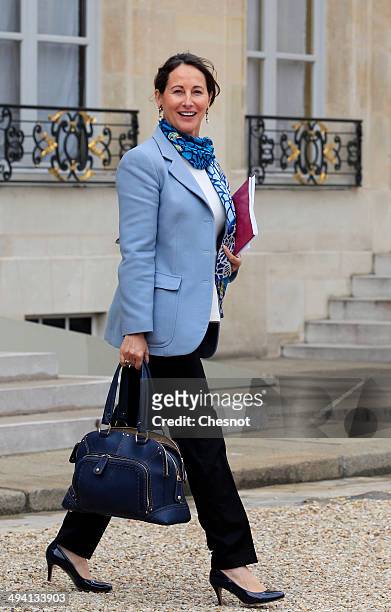 Segolene Royal, Minister of Ecology, Sustainable Development and Energy, leaves after a cabinet meeting at the Elysee Palace on May 28, 2014 in...