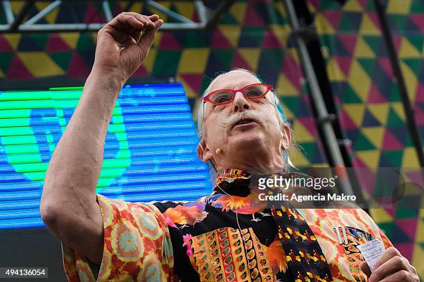 The American physician, social activist, clown, and author Hunter Doherty "Patch " Adams attends a conference as part of the International Festival...