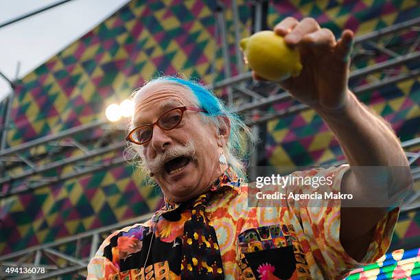 The American physician, social activist, clown, and author Hunter Doherty "Patch " Adams attends a conference as part of the International Festival...