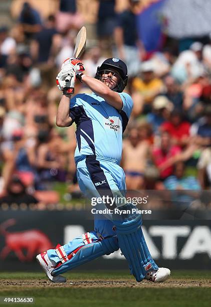 Nic Maddinson of the Blues bats during the Matador BBQs One Day Cup final match between New South Wales and South Australia at North Sydney Oval on...