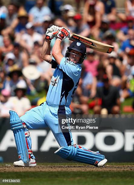 Nic Maddinson of the Blues bats during the Matador BBQs One Day Cup final match between New South Wales and South Australia at North Sydney Oval on...