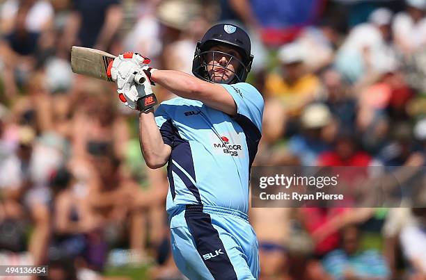 Nic Maddinson of the Blues bats during the Matador BBQs One Day Cup final match between New South Wales and South Australia at North Sydney Oval on...