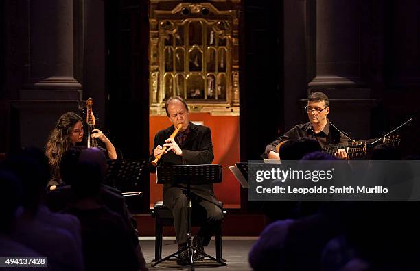 Lucile Boulanger , viola da gamba, Marco Horvat , flute and direction and Hugo Reyne , tiorba, during the show of La Simphonie du Marais as part of...
