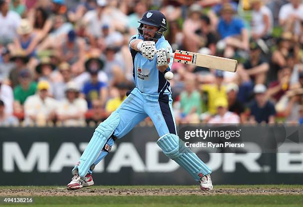 Ed Cowan of the Blues bats during the Matador BBQs One Day Cup final match between New South Wales and South Australia at North Sydney Oval on...