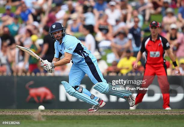 Ed Cowan of the Blues bats during the Matador BBQs One Day Cup final match between New South Wales and South Australia at North Sydney Oval on...