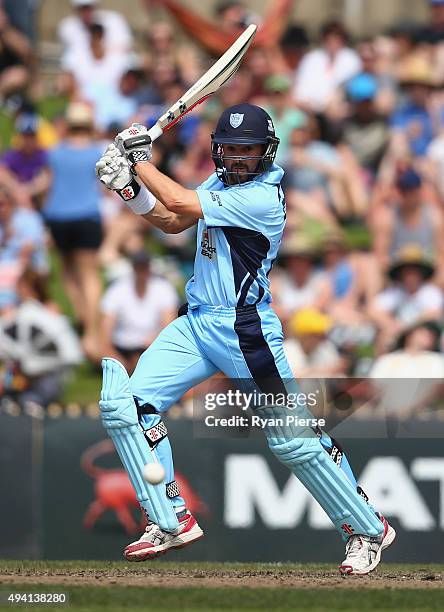 Ed Cowan of the Blues bats during the Matador BBQs One Day Cup final match between New South Wales and South Australia at North Sydney Oval on...