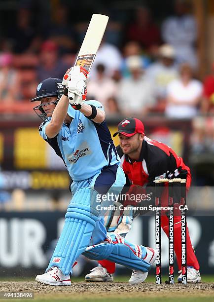 Blues captain Steve Smith bats during the Matador BBQs One Day Cup final match between New South Wales and South Australia at North Sydney Oval on...
