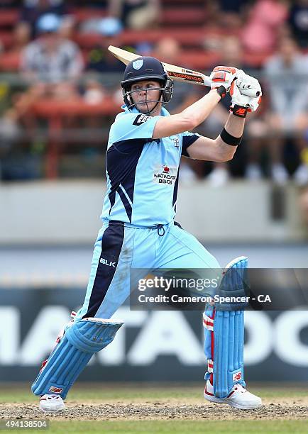 Blues captain Steve Smith bats during the Matador BBQs One Day Cup final match between New South Wales and South Australia at North Sydney Oval on...