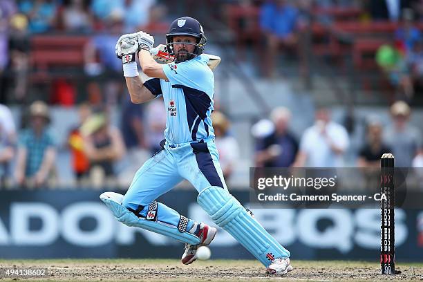 Ed Cowan of the Blues bats during the Matador BBQs One Day Cup final match between New South Wales and South Australia at North Sydney Oval on...