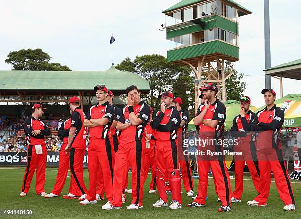 South Australia look dejected after the Matador BBQs One Day Cup final match between New South Wales and South Australia at North Sydney Oval on...