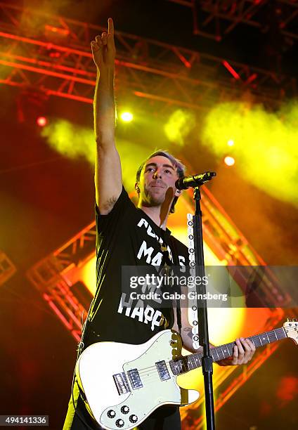 Guitarist/singer Alex Gaskarth of All Time Low performs at the Downtown Las Vegas Events Center on October 24, 2015 in Las Vegas, Nevada.