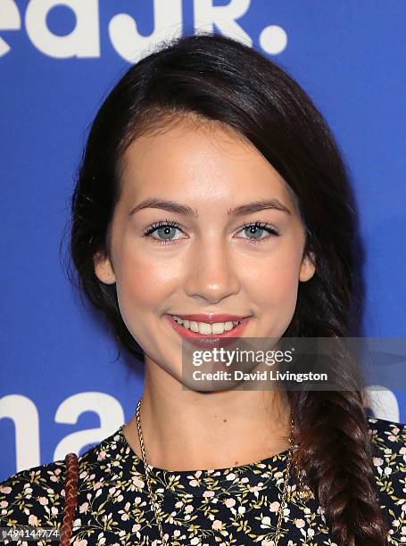 Actress Emma Fuhrmann attends the Just Jared fal attends the Just Jared Fall Fun Day at a private residence on October 24, 2015 in Los Angeles,...
