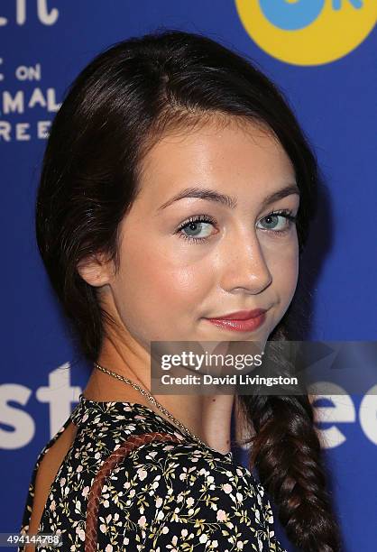 Actress Emma Fuhrmann attends the Just Jared fal attends the Just Jared Fall Fun Day at a private residence on October 24, 2015 in Los Angeles,...