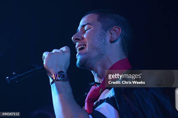 Recording artist Nick Jonas performs onstage at the Maxim Halloween Party Presented By Karma International on October 24, 2015 in Los Angeles,...