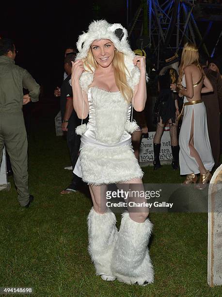 Model Crystal Hefner attends the annual Halloween Party, hosted by Playboy and Hugh Hefner, at the Playboy Mansion on October 24, 2015 in Los...