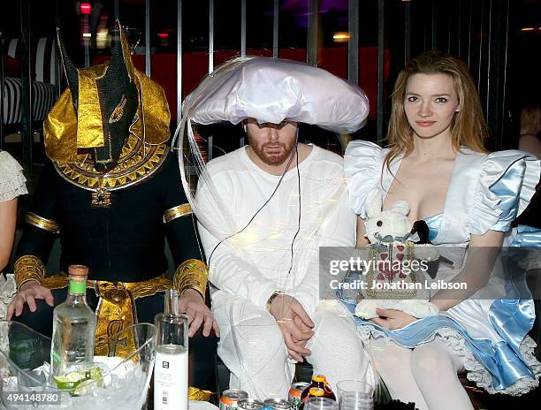Businessman/inventor Elon Musk, entrepreneur Sean Parker, and actress Talulah Riley attend the annual Halloween Party, hosted by Playboy and Hugh...