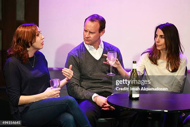 Actors Stephanie Courtney, Larry Dorf and Rachel Ramras perform onstage at The Groundlings Theatre's celebration of their 40th Anniversary with...